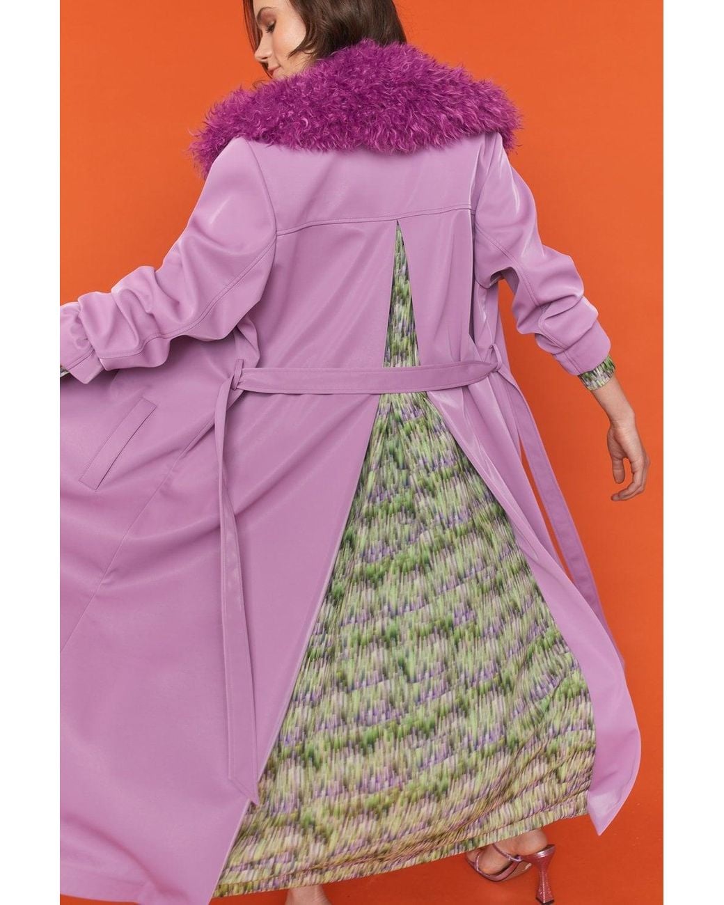 Jayley Red Faux Suede Lilac Trench Coat With Faux Shearling Collar Size: S