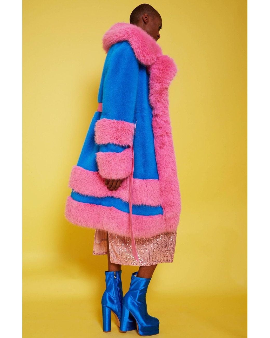 Jayley Blue Handmade Bamboo Faux Fur Coat