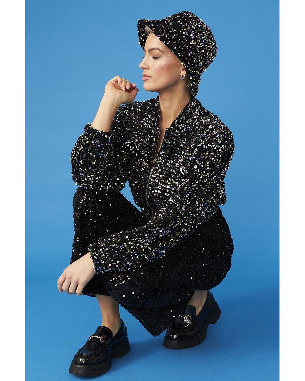 Jayley Blue Multi Sequin Bomber Jacket