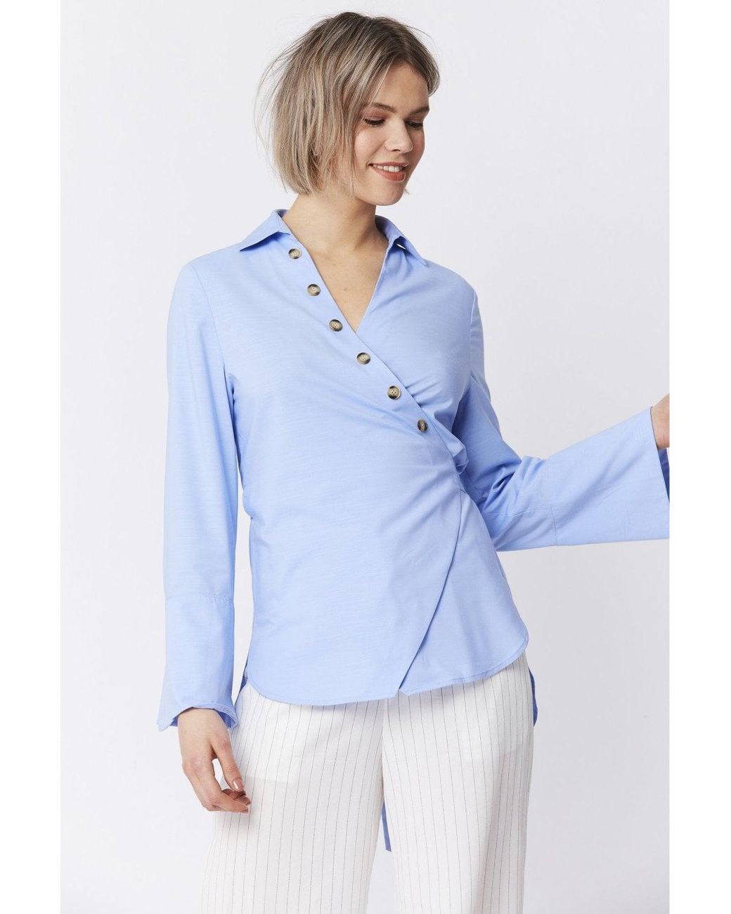 Jayley Blue Cotton Blend Wrap Top