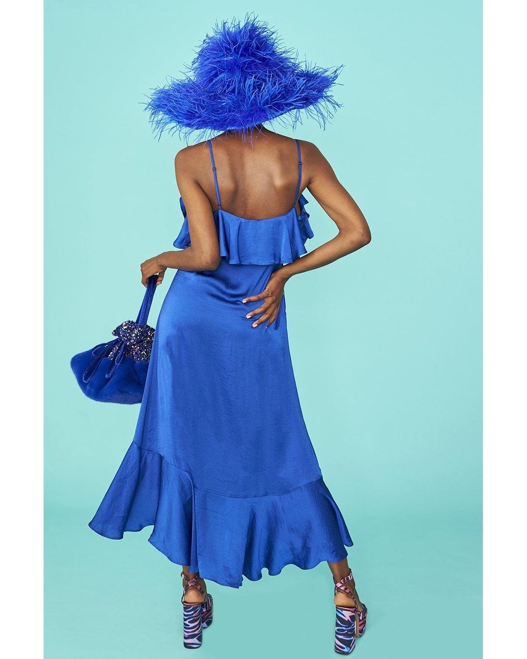 Jayley Blue Silk Blend Maxi Ruffle Dress