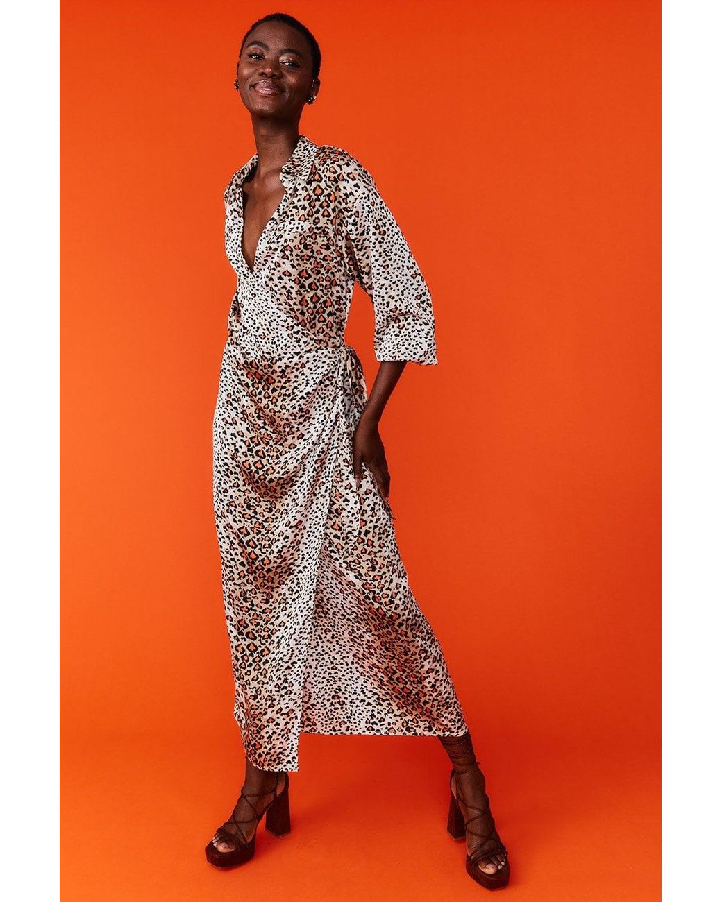 Jayley Orange Silk Blend Wrap Maxi Dress