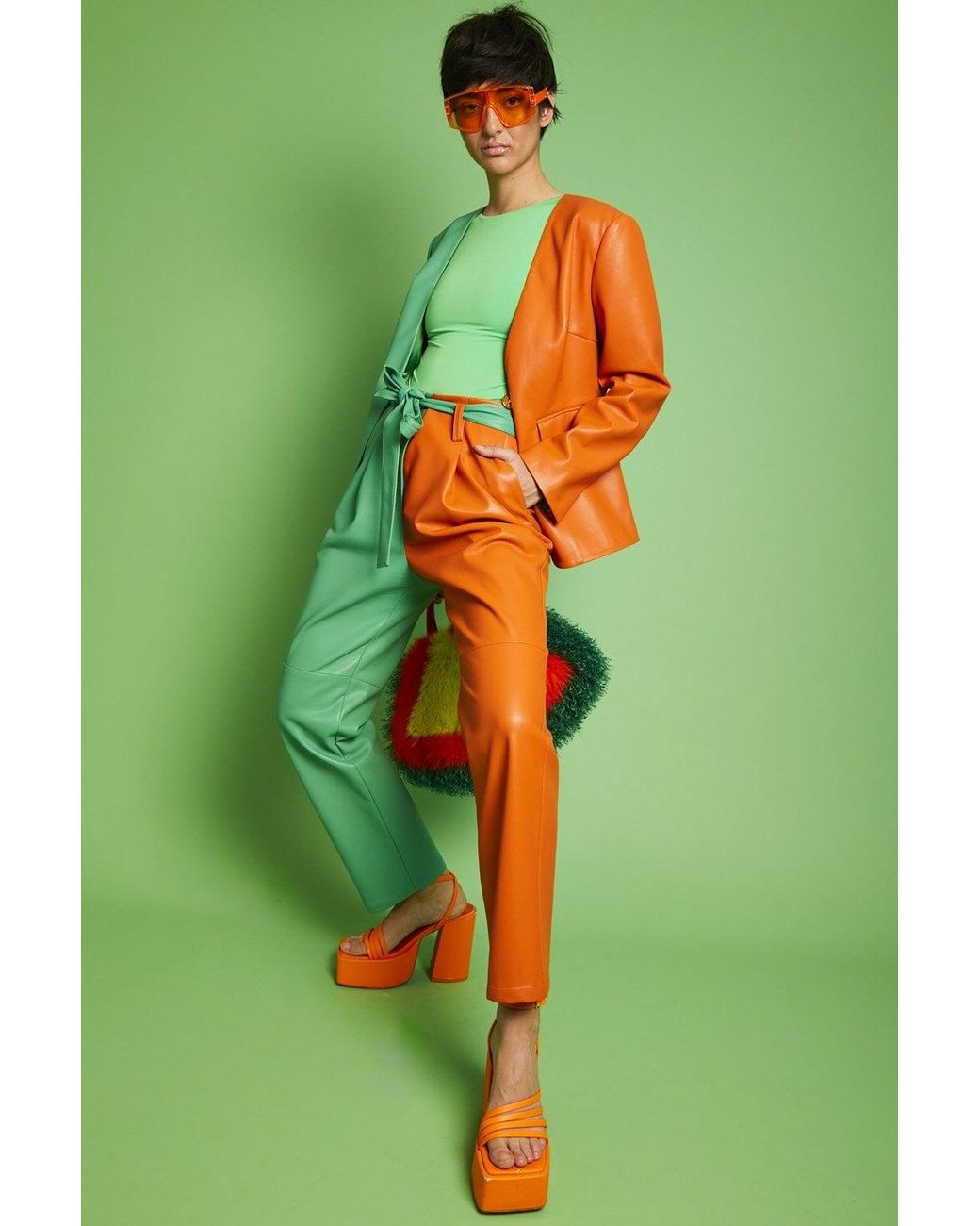 Jayley Green Eco Leather Shamrock Suit Trousers
