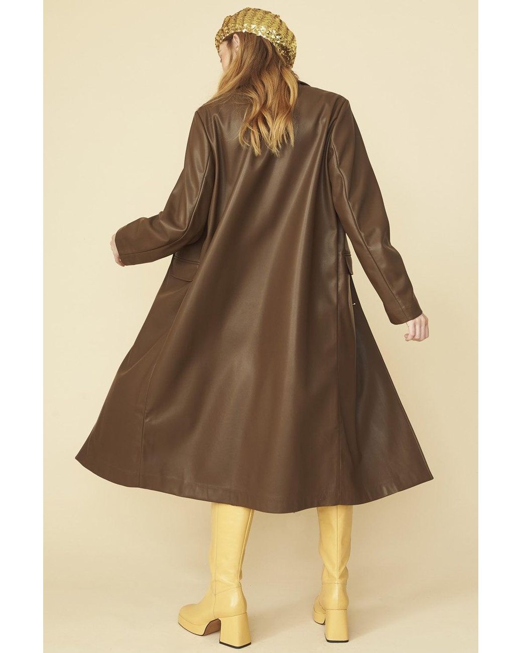 Jayley Yellow Chocolate Eco Leather Trench Coat