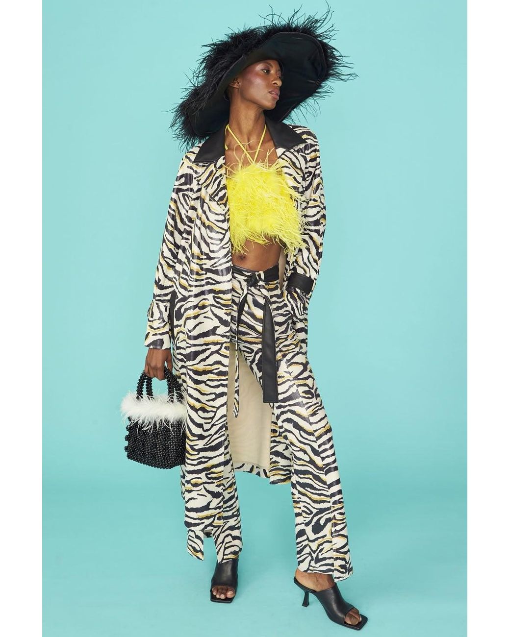 Jayley Black Zebra Print Faux Suede Trench Coat