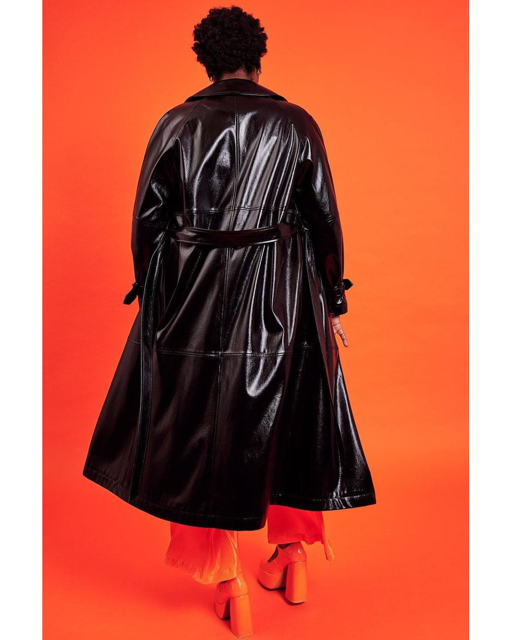 Jayley Orange Eco Leather Trench Coat