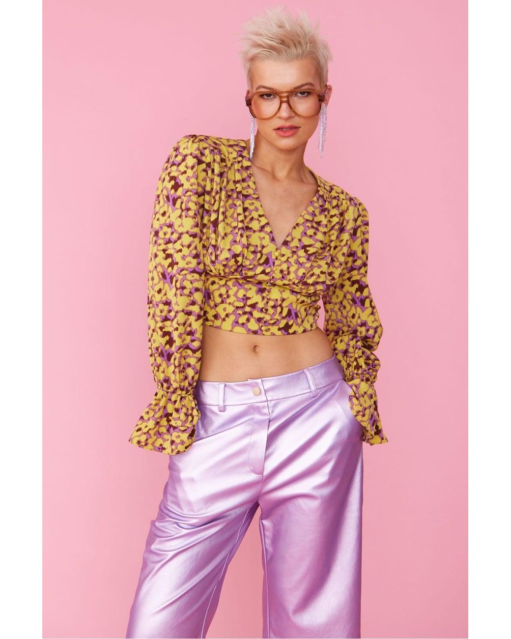 Jayley Pink And Silk Blend Cropped Blouse