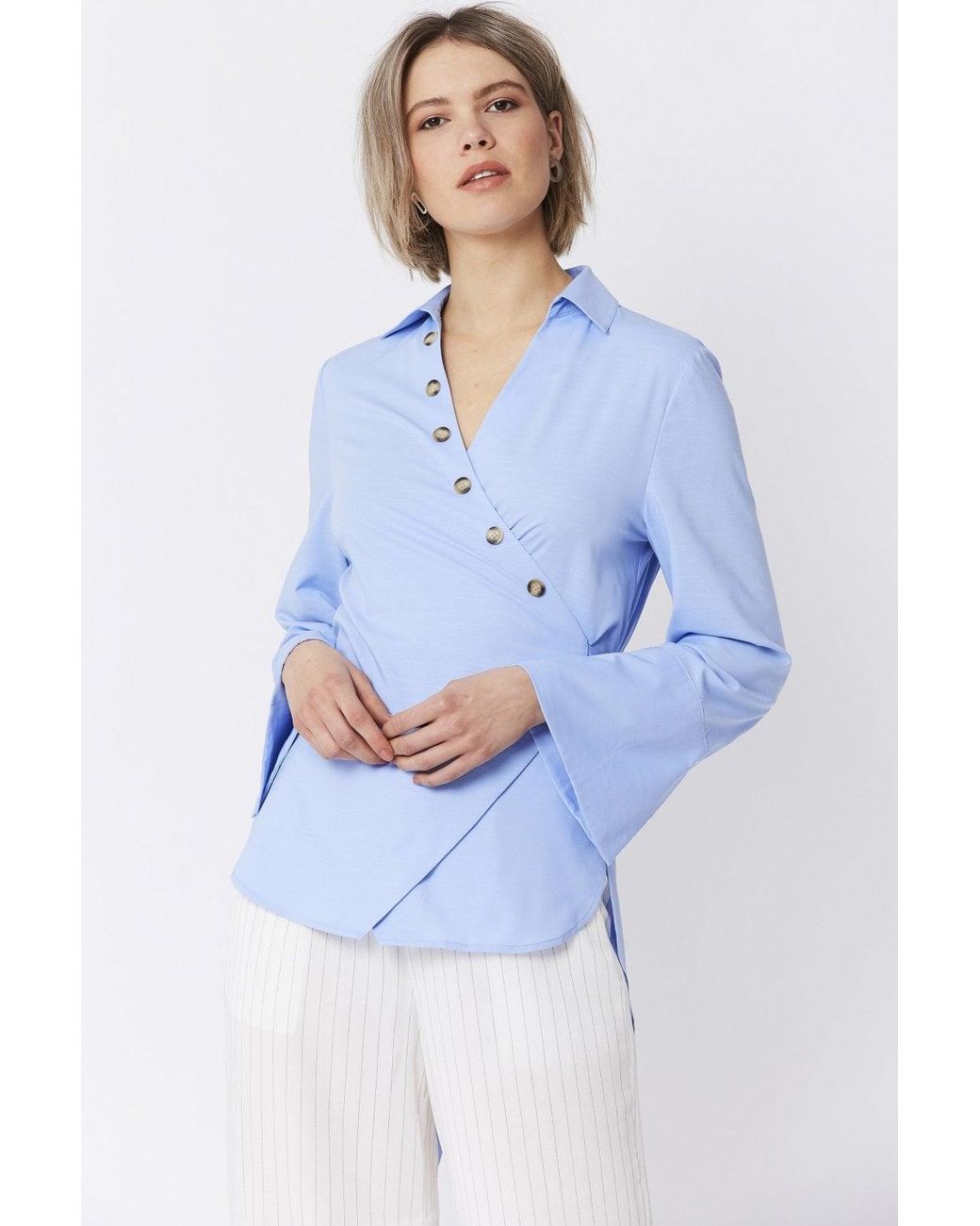 Jayley Blue Cotton Blend Wrap Top