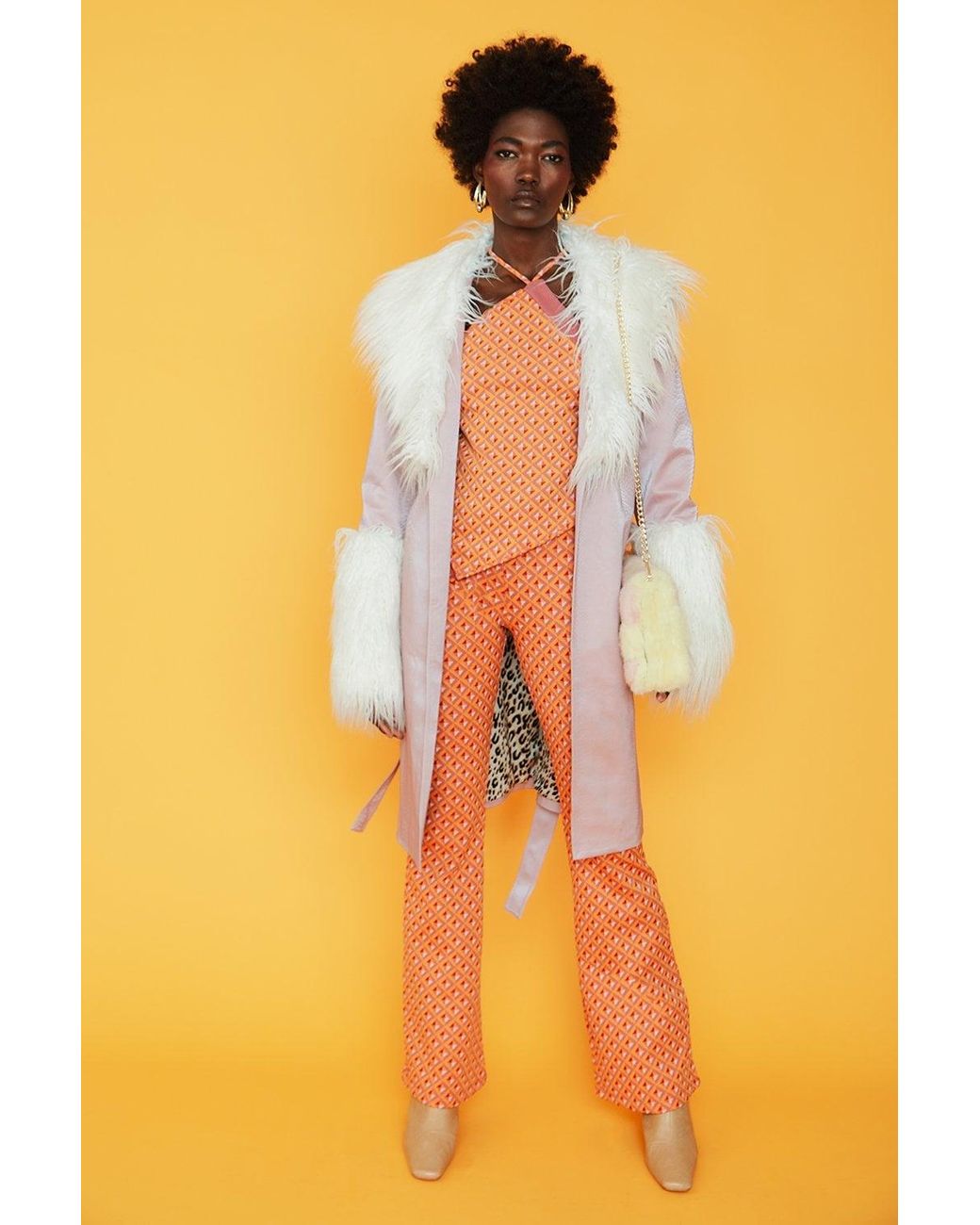 Jayley Blue And Mongolian Fur And Faux Suede Coat