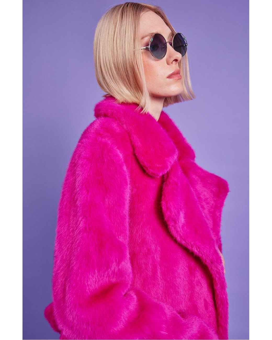 Jayley Pink Faux Fur Maxi Trench Coat With Belt