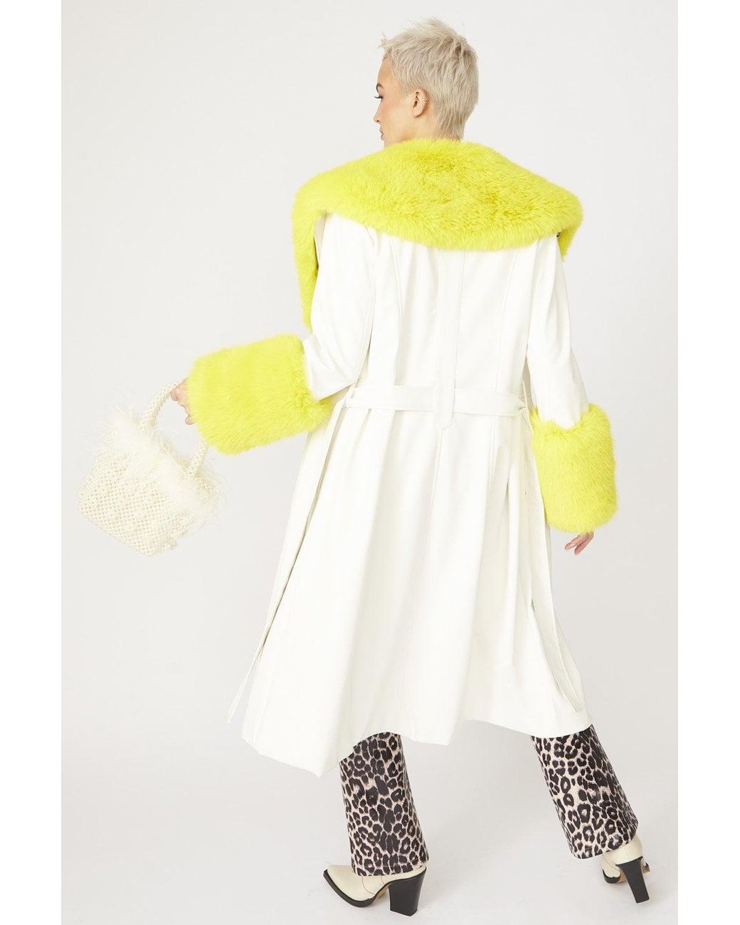 Jayley Metallic Trench Style Belted Coat With Faux Fur Cuffs And Collar