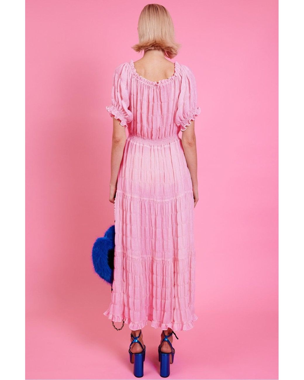 Jayley Pink Silk Blend Maxi Ruffle Dress