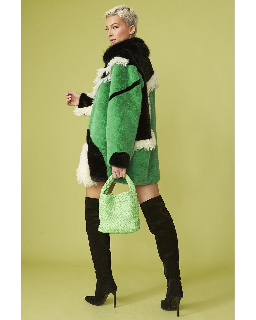 Jayley Green Hand Made Mixed Mongolian And Faux Fur Coat