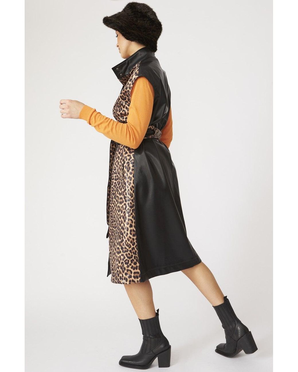 Jayley Black Leopard Print Maxi Vest With Belt
