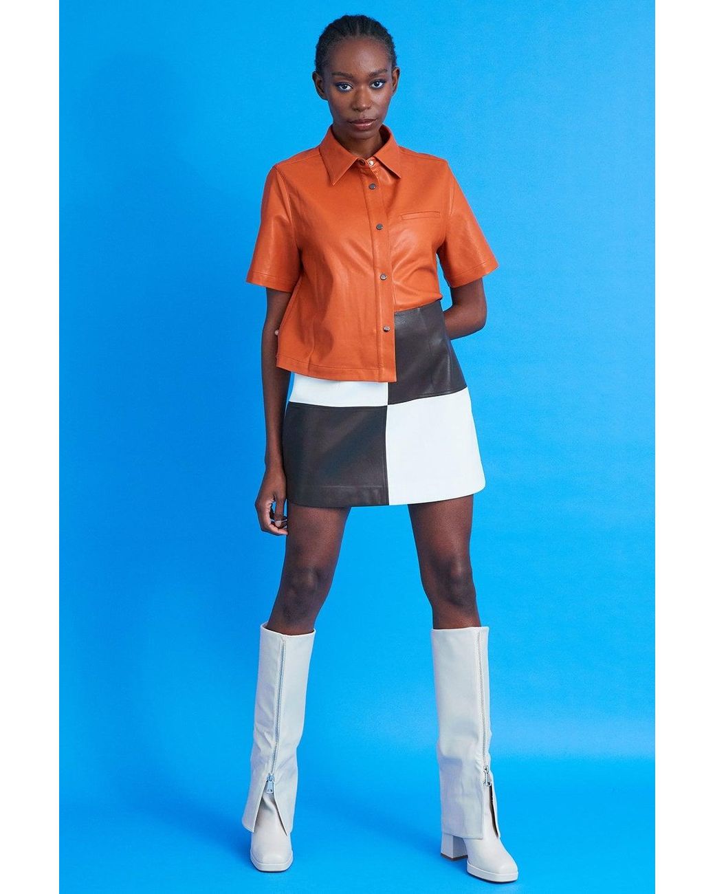 Jayley Blue Faux Leather Mini Skirt