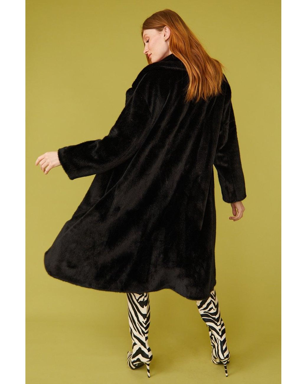 Jayley Yellow Faux Fur Midi Coat