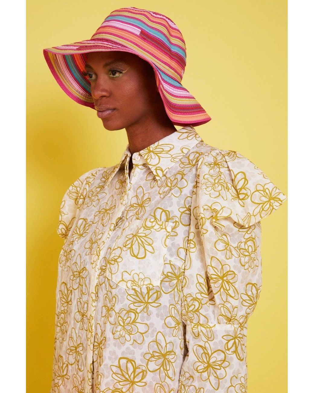 Jayley Yellow Linen Blend Puffed Sleeve Blouse