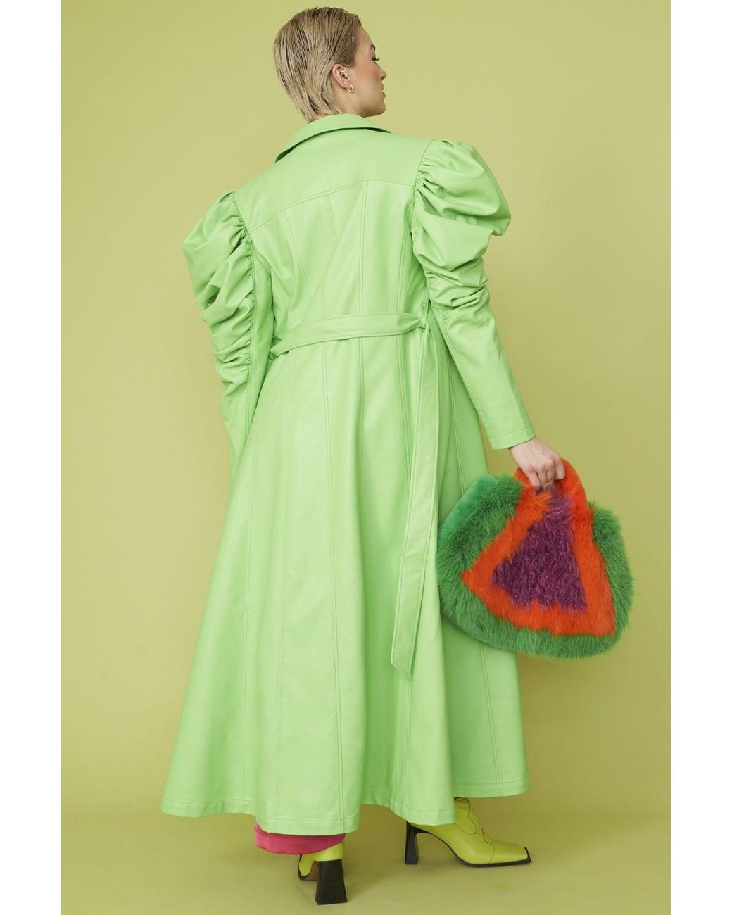 Jayley Green Lime Eco Leather Grande Trench Coat