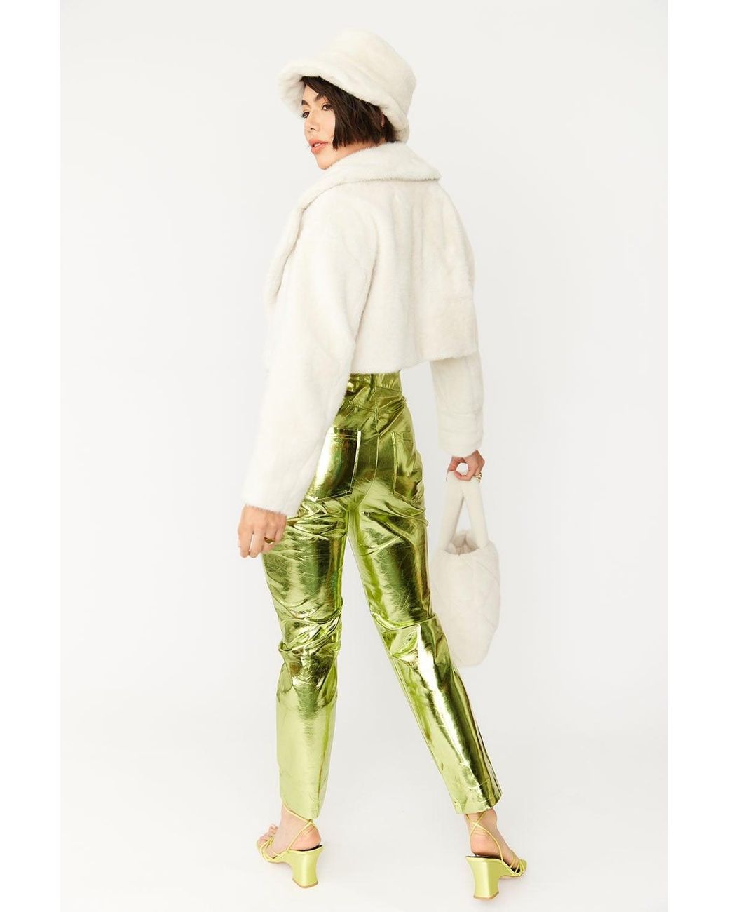 Jayley Yellow Vegan Faux Fur Cropped Jacket
