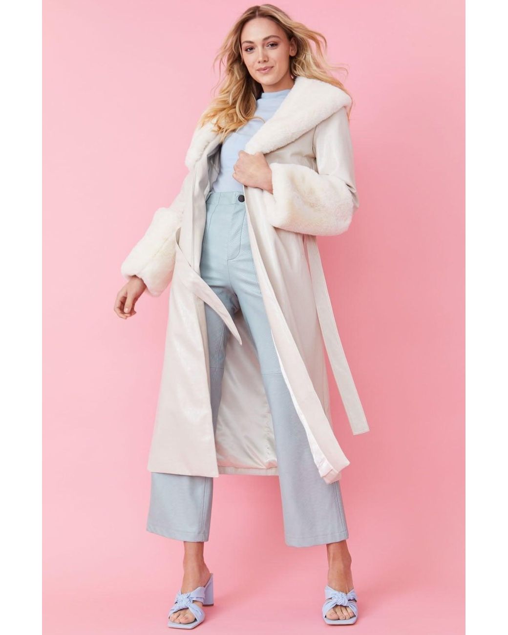 Jayley Pink Faux Leather Jacket With Detachable Faux Fur Cuffs &Amp