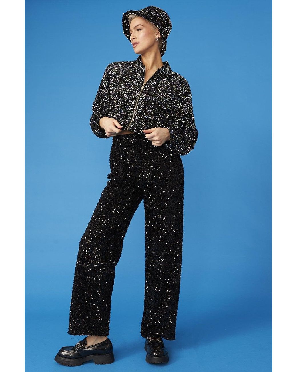 Jayley Blue Multi Sequin Bomber Jacket
