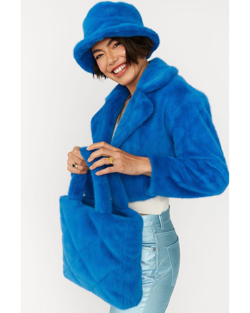 Jayley Blue Faux Fur Cropped Jacket