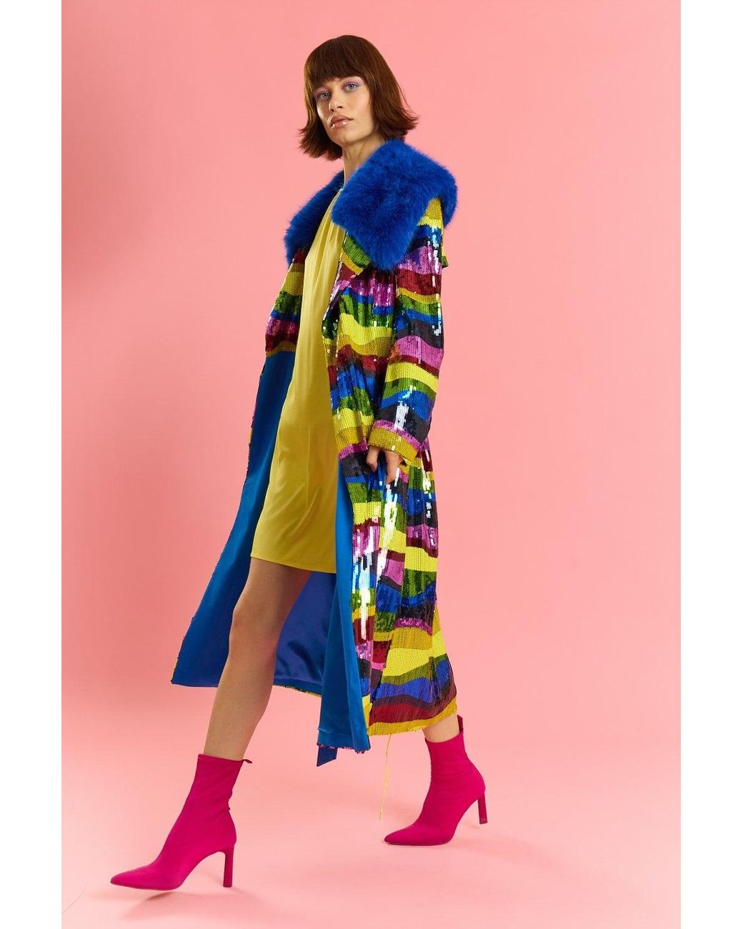 Jayley Pink Bamboo Sequins Trench Coat