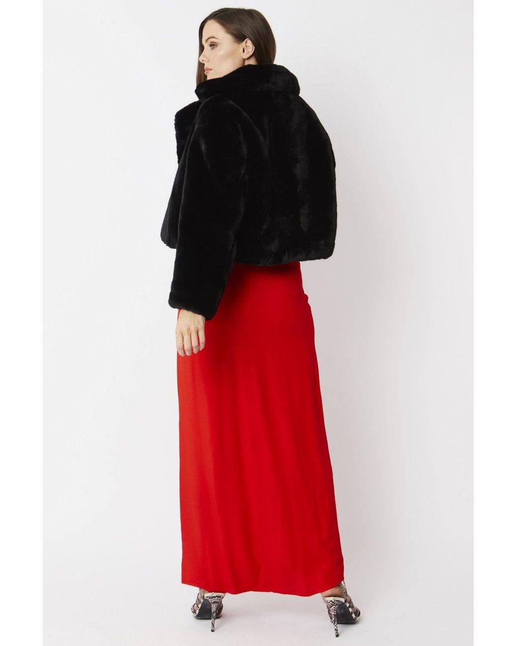 Jayley Red Faux Fur Cropped Coat