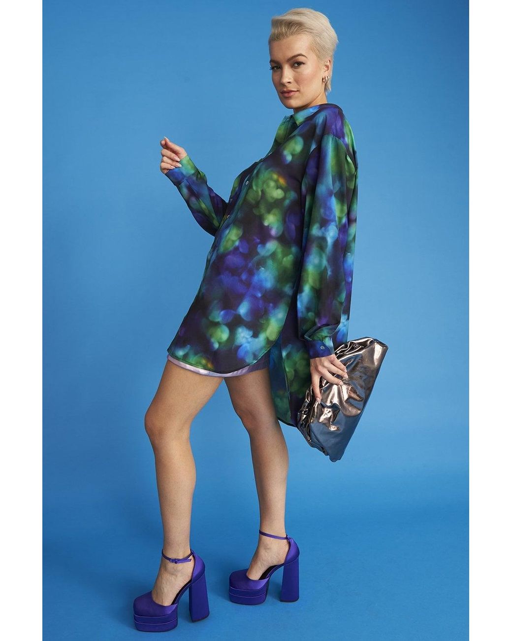 Jayley Blue Rayon Oversized Shirt