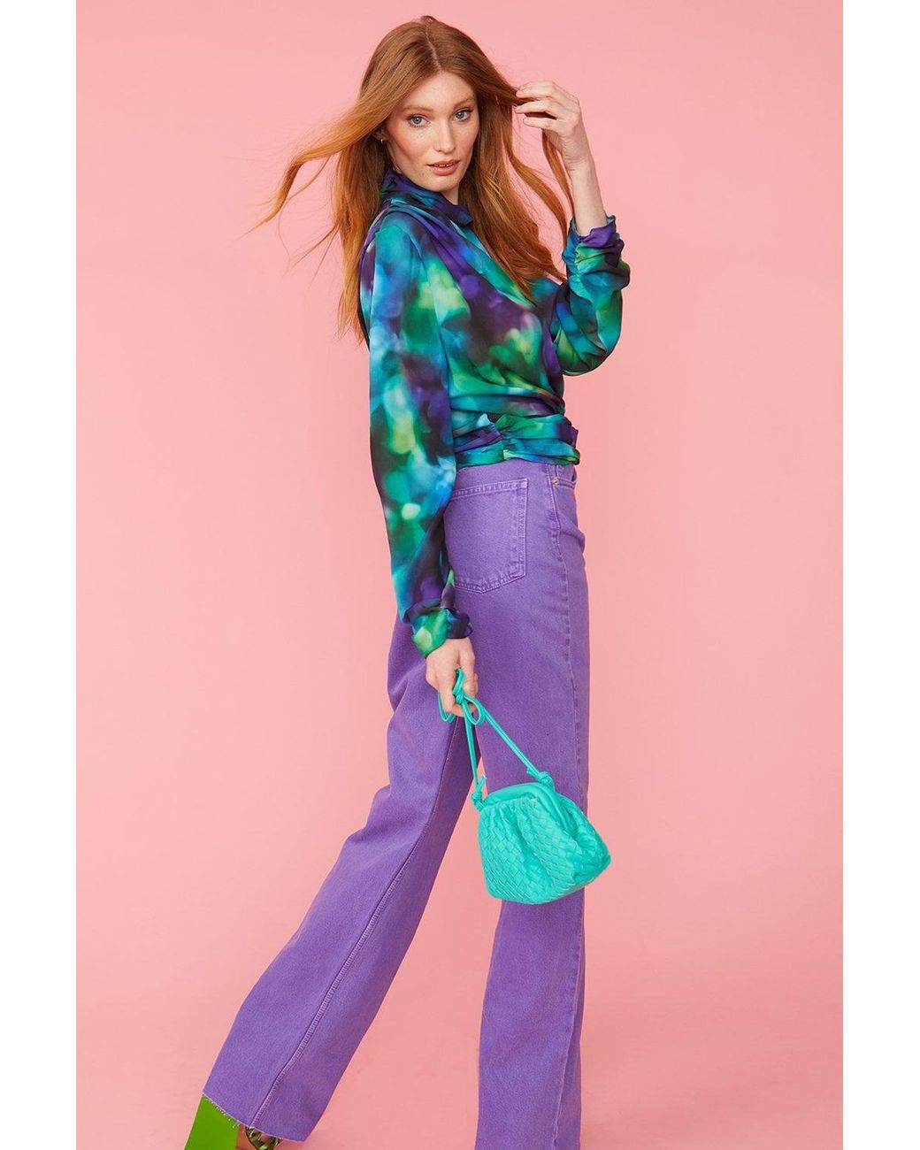 Jayley Blue Silk Blend Gathered Waist Blouse