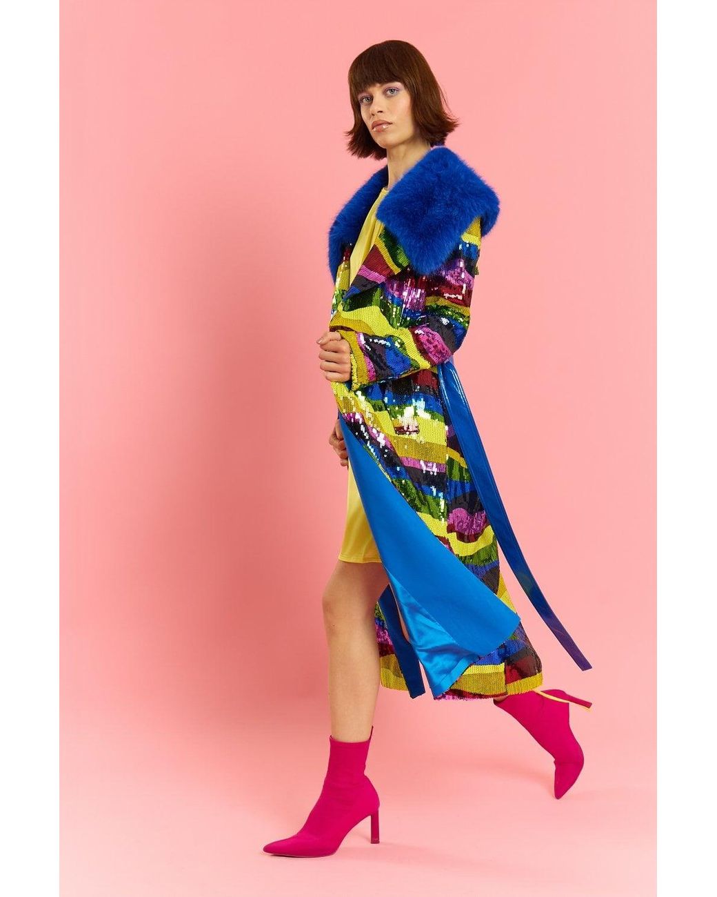 Jayley Pink Bamboo Sequins Trench Coat