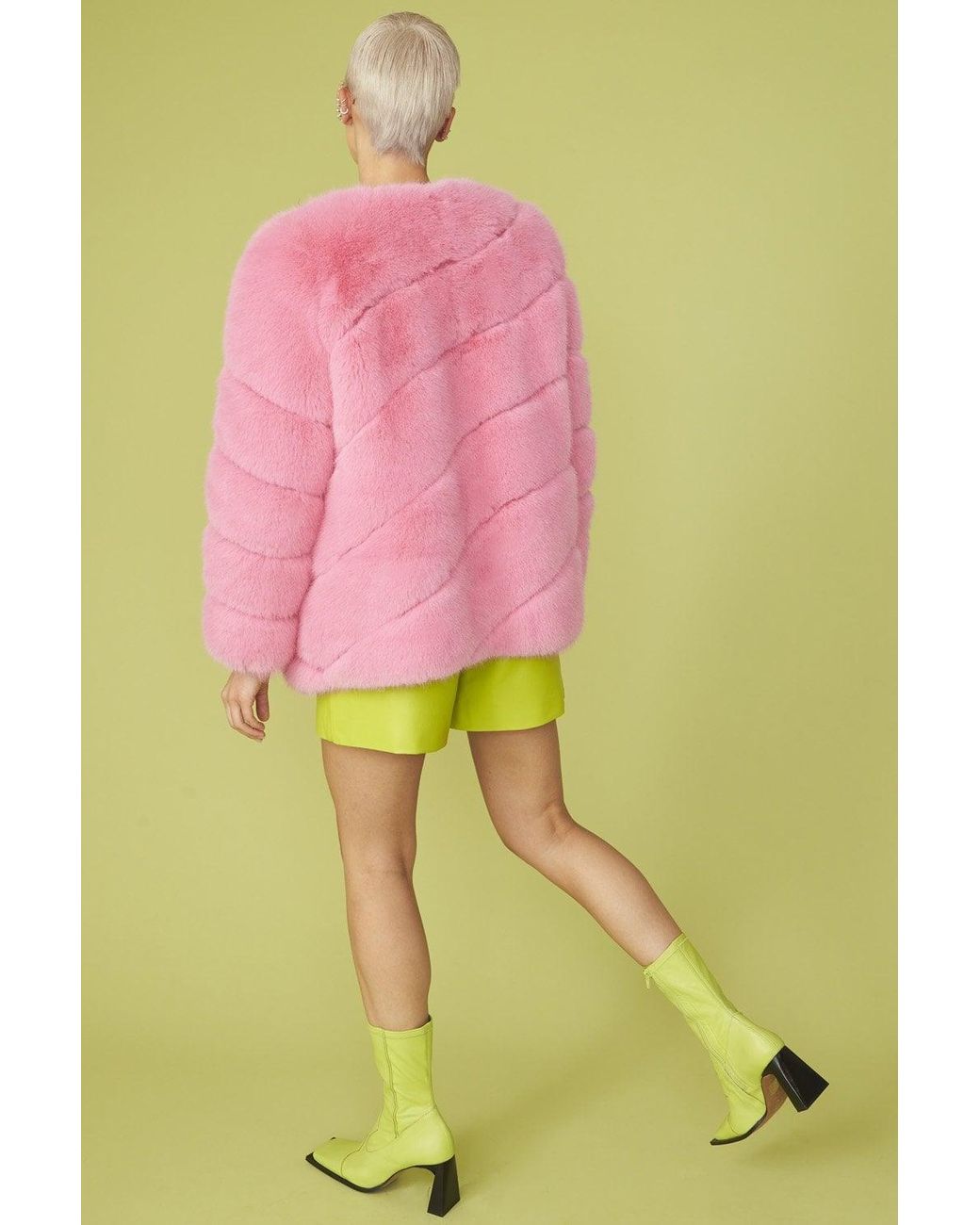 Jayley Pink Faux Fur Striped Gaga Coat