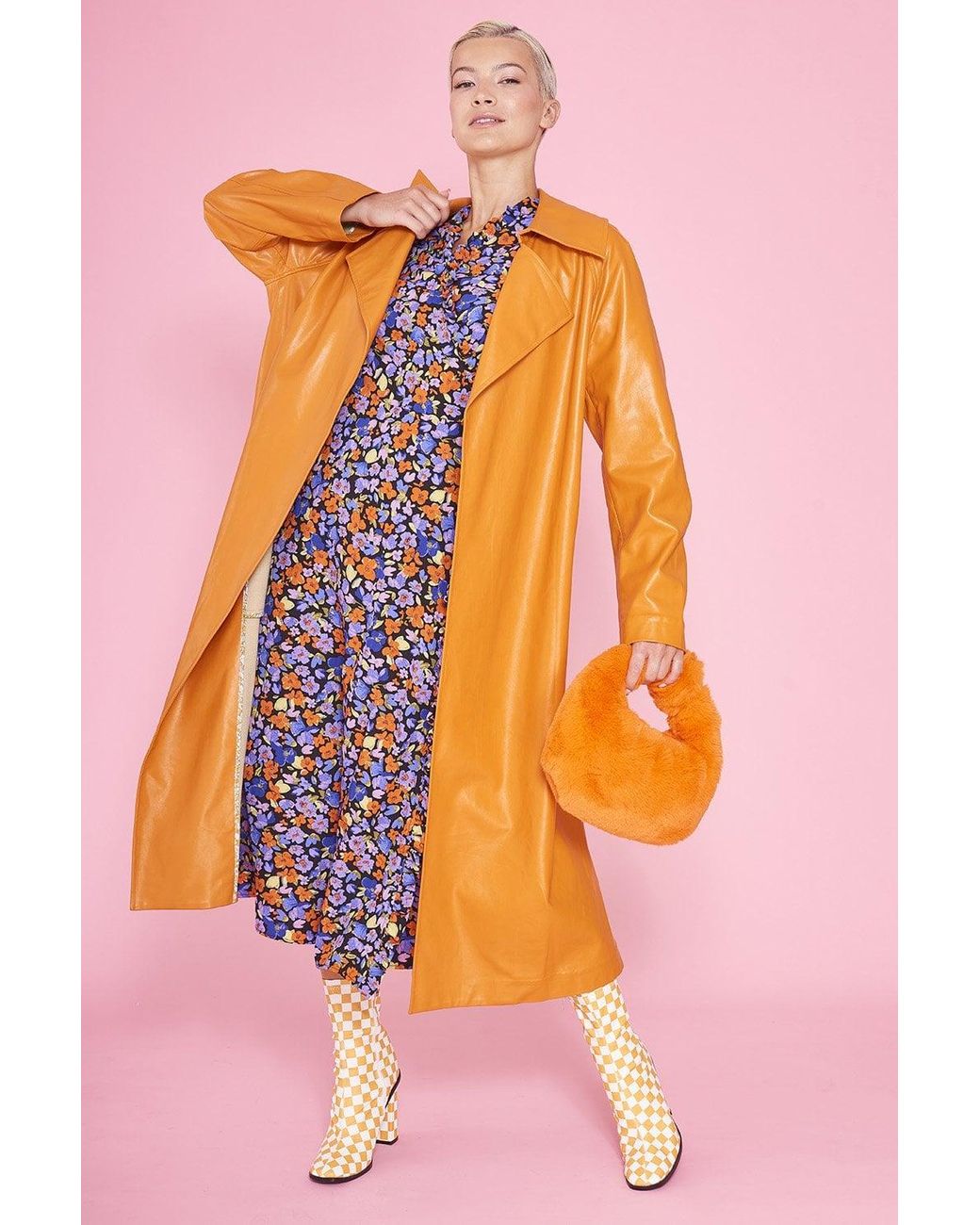 Jayley Pink Eco Leather Trench Coat
