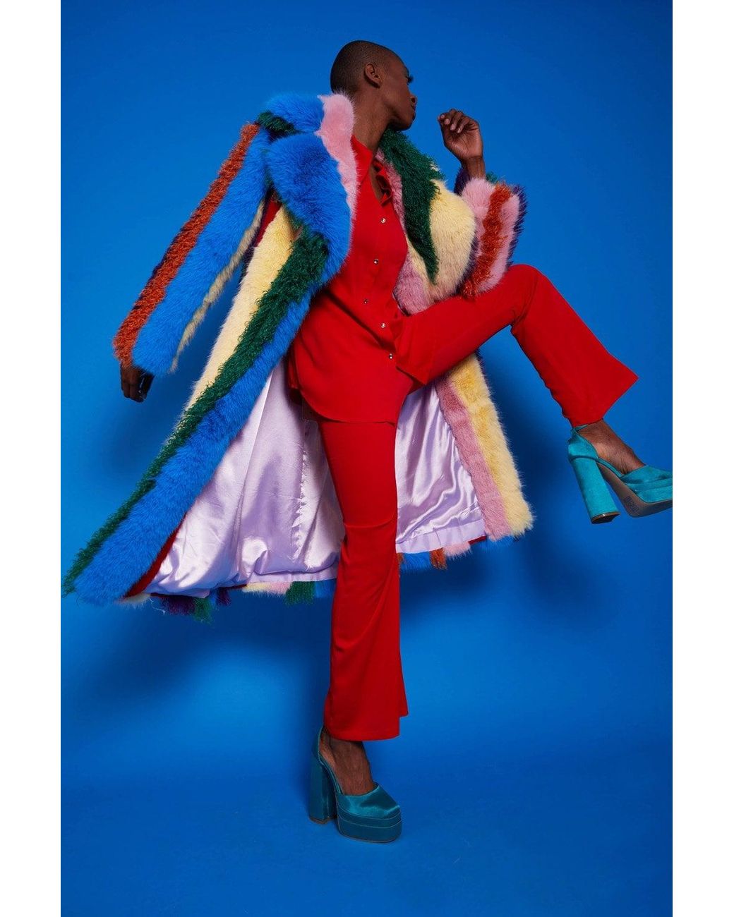 Jayley Blue Faux Fur Hand Crafted Eco Bamboo Maxi Coat