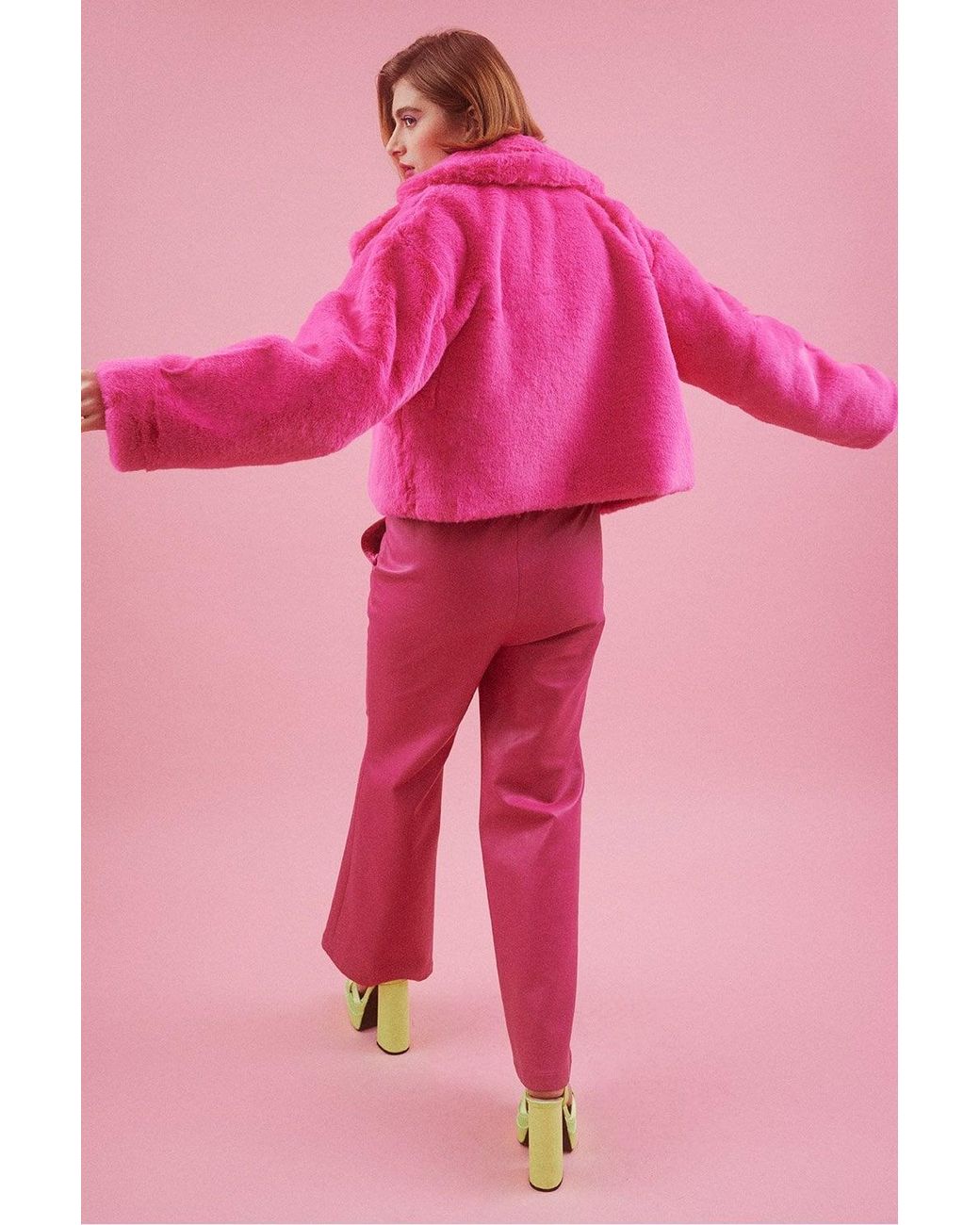 Jayley Pink Faux Fur Cropped Coat