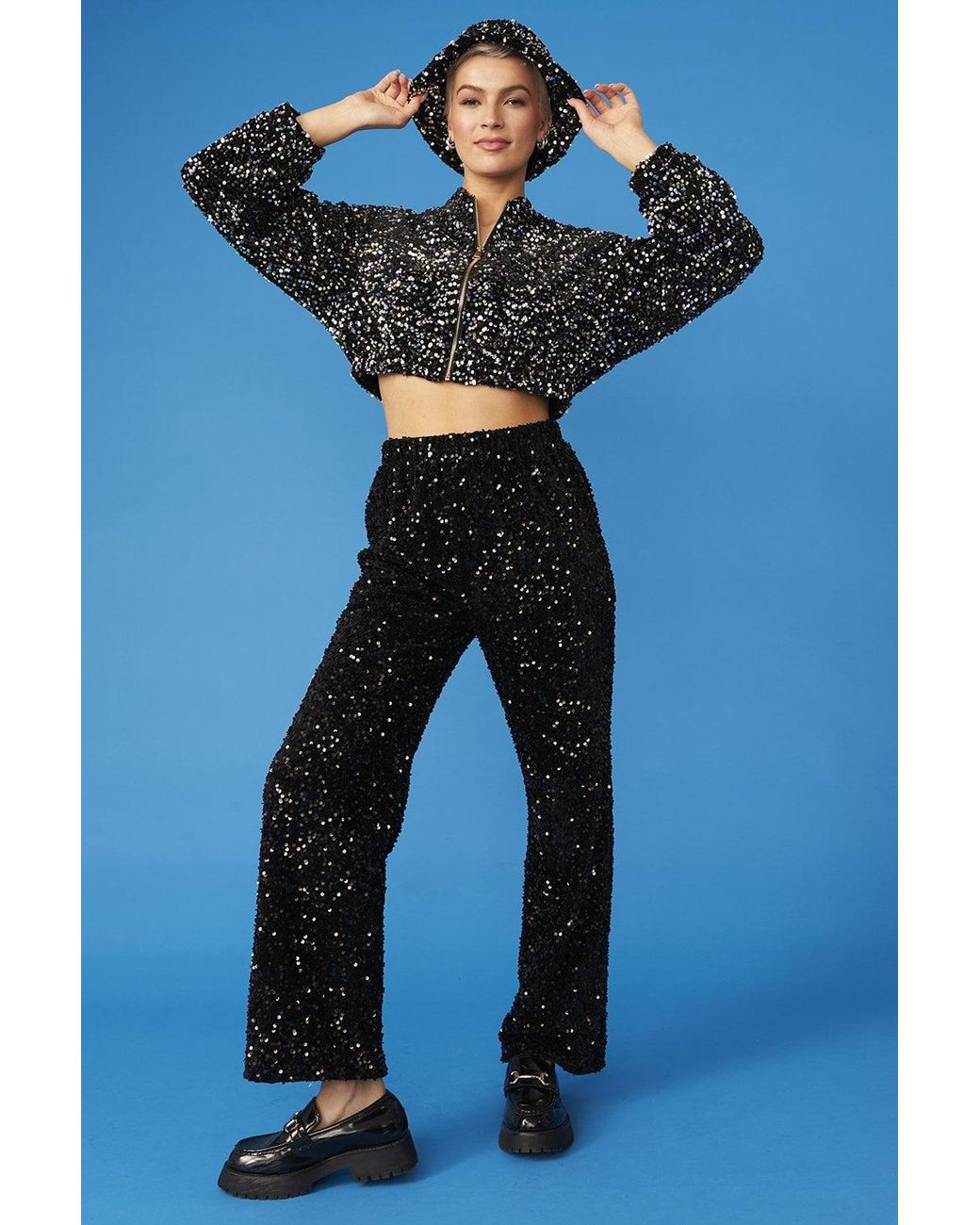 Jayley Blue Multi Sequin Bomber Jacket