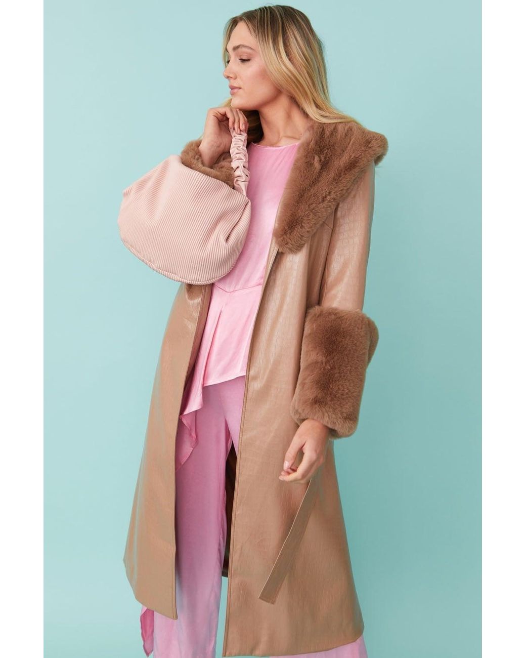 Jayley Multicolor Faux Leather Jacket With Detachable Faux Fur Cuffs &Amp; Collar