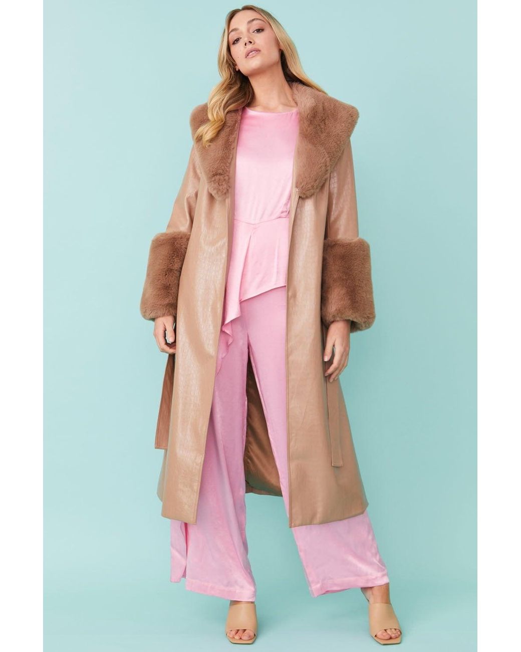 Jayley Multicolor Faux Leather Jacket With Detachable Faux Fur Cuffs &Amp; Collar