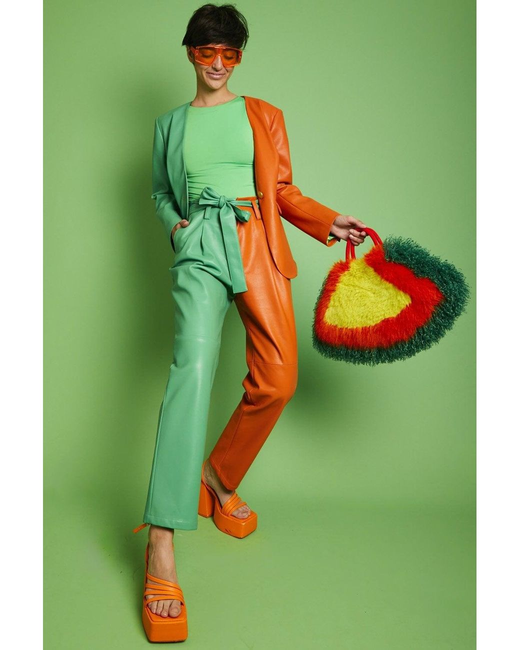 Jayley Green Eco Leather Shamrock Suit Trousers