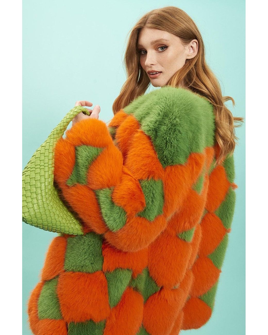 Jayley Green Delilah Diamond Faux Fur Coat