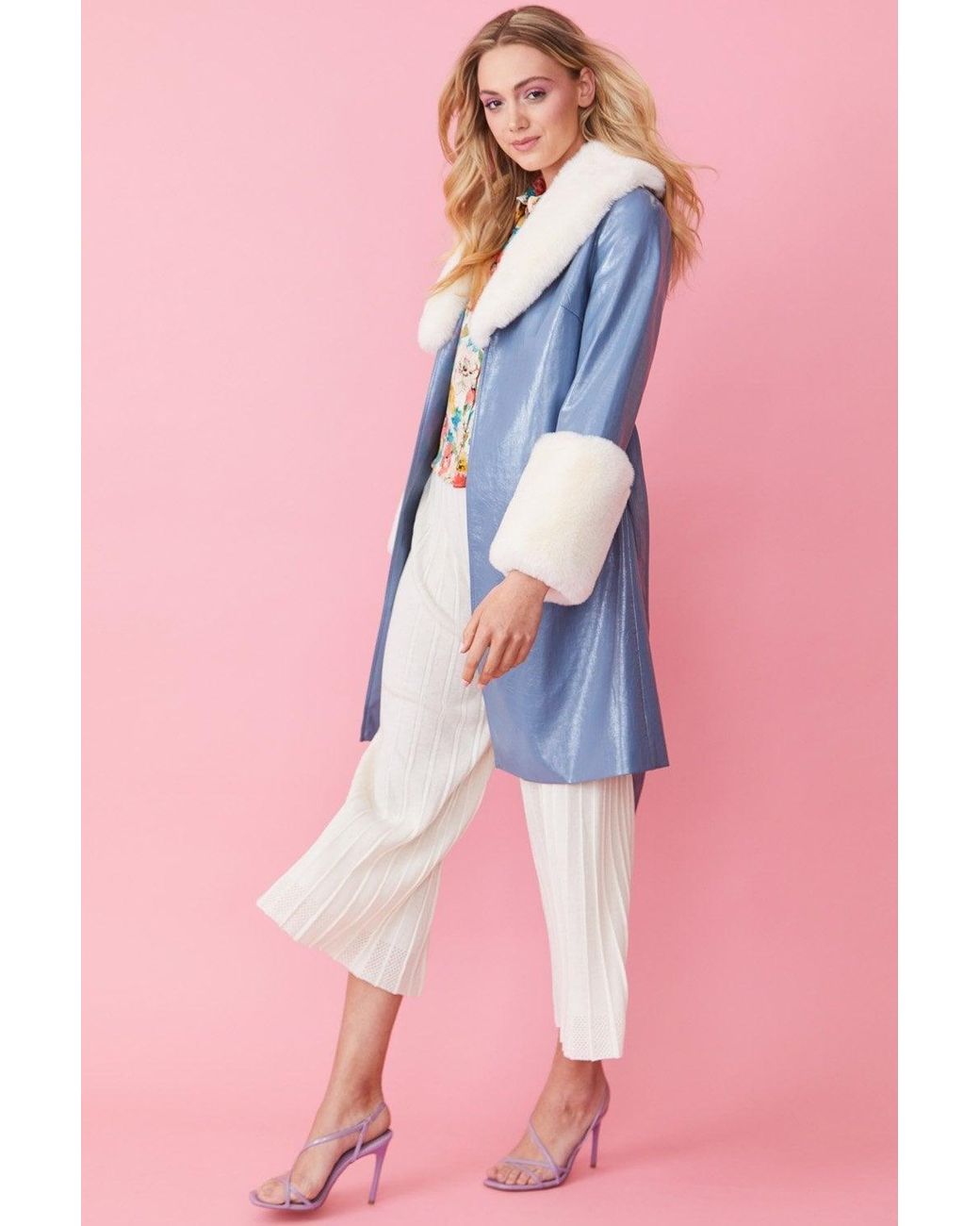 Jayley Pink Luxury Faux Leather Aubrey Coat With Detachable Faux Fur C