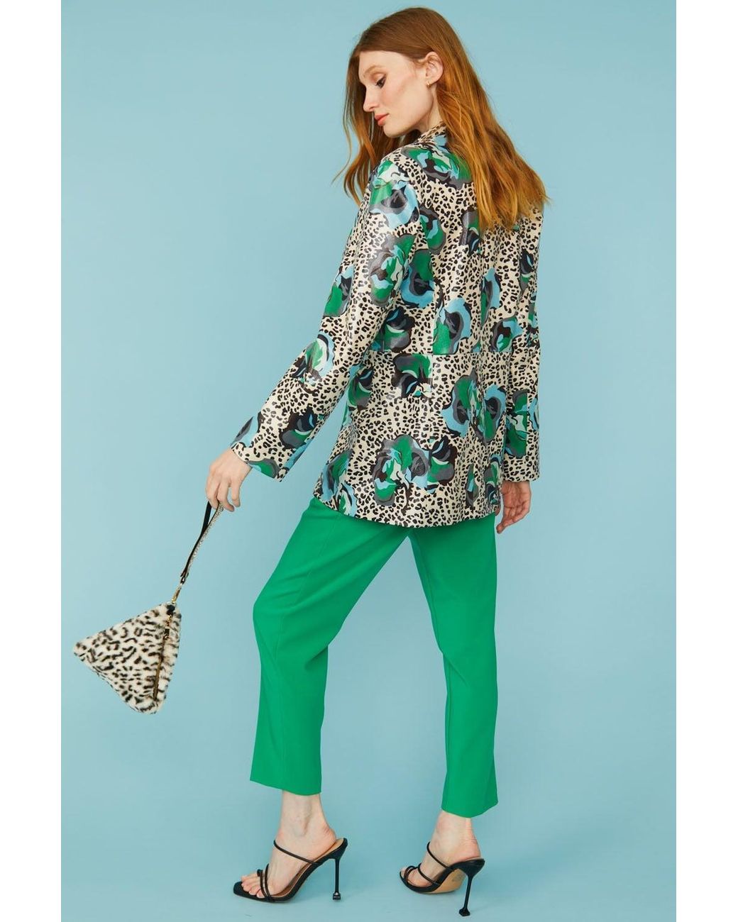 Jayley Blue Silk Blend Animal Print Floral Blazer