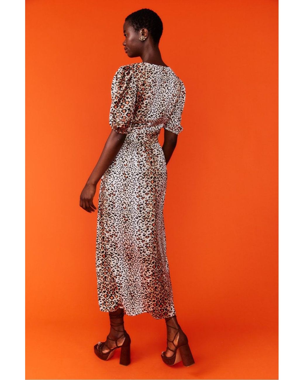 Jayley Orange Silk Blend Animal Print Maxi Wrap Dress