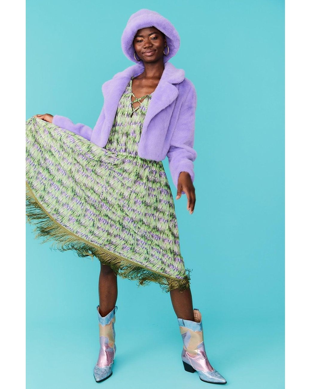 Jayley Purple Faux Fur Cropped Jacket