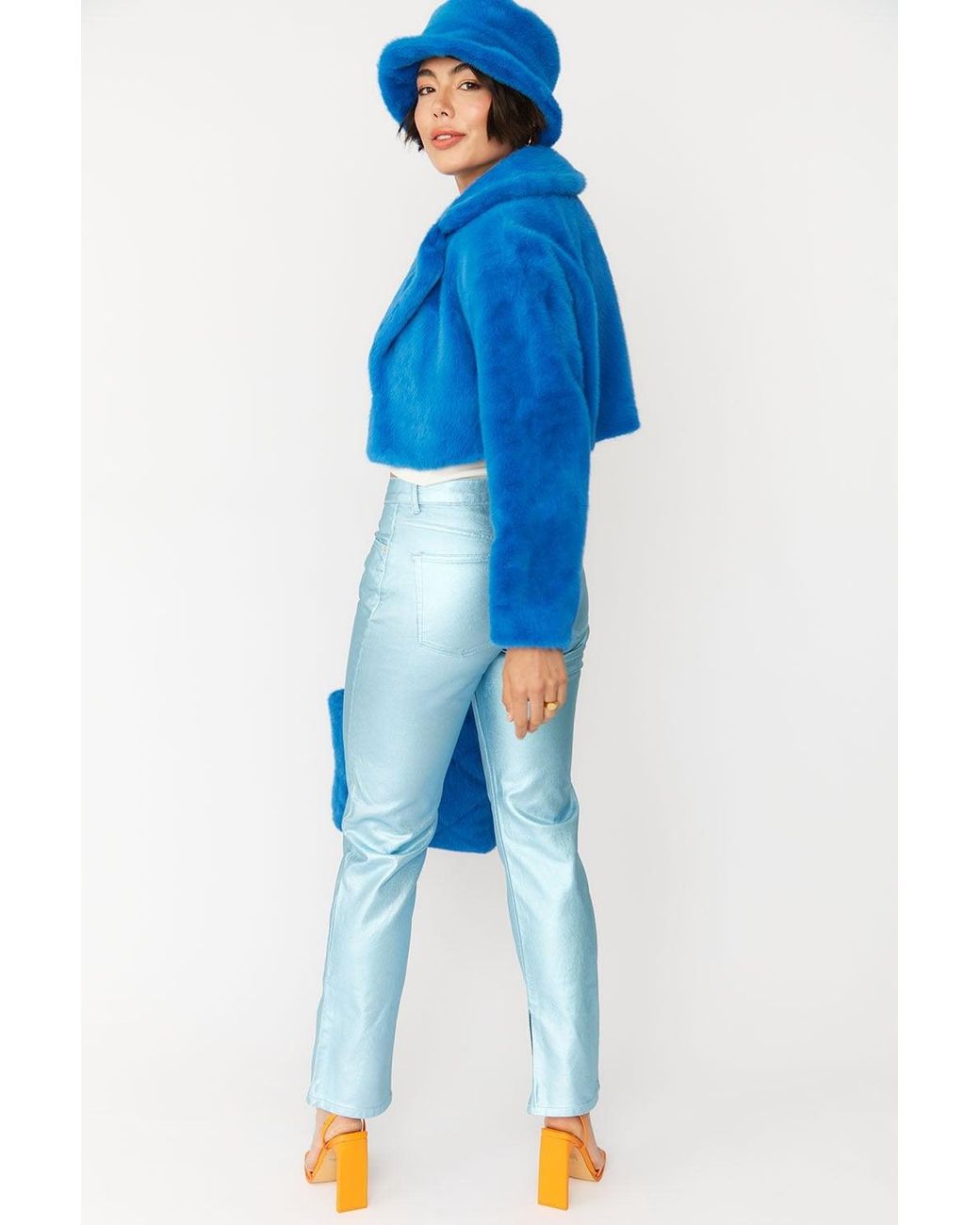 Jayley Blue Faux Fur Cropped Jacket