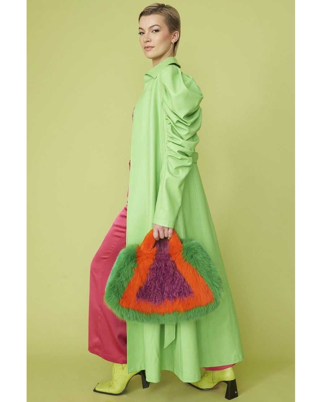 Jayley Green Lime Eco Leather Grande Trench Coat