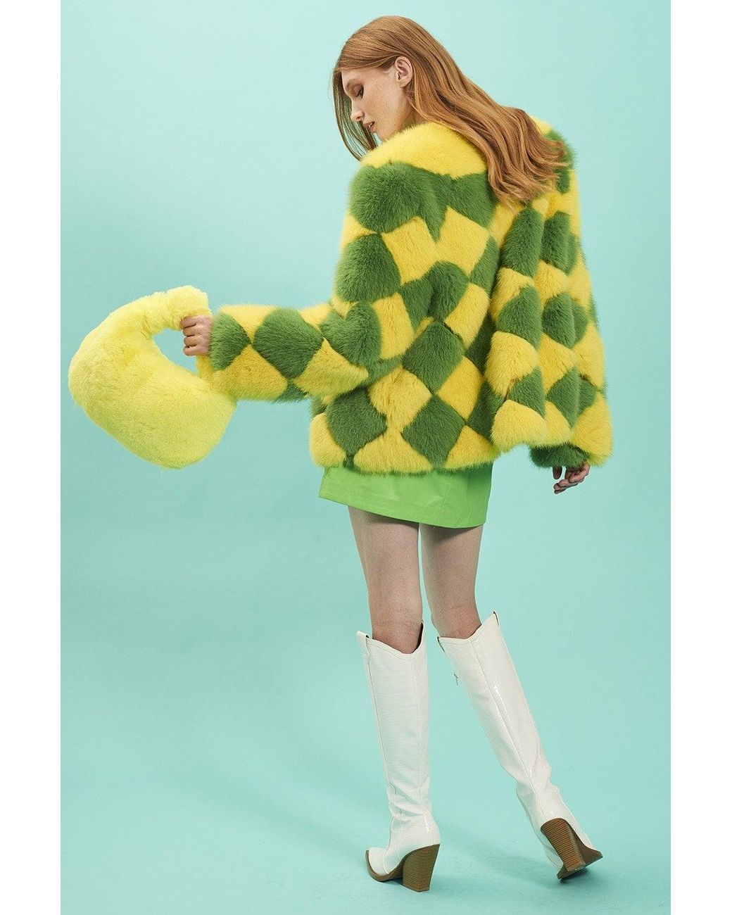 Jayley Yellow And Delilah Diamond Faux Fur Coat