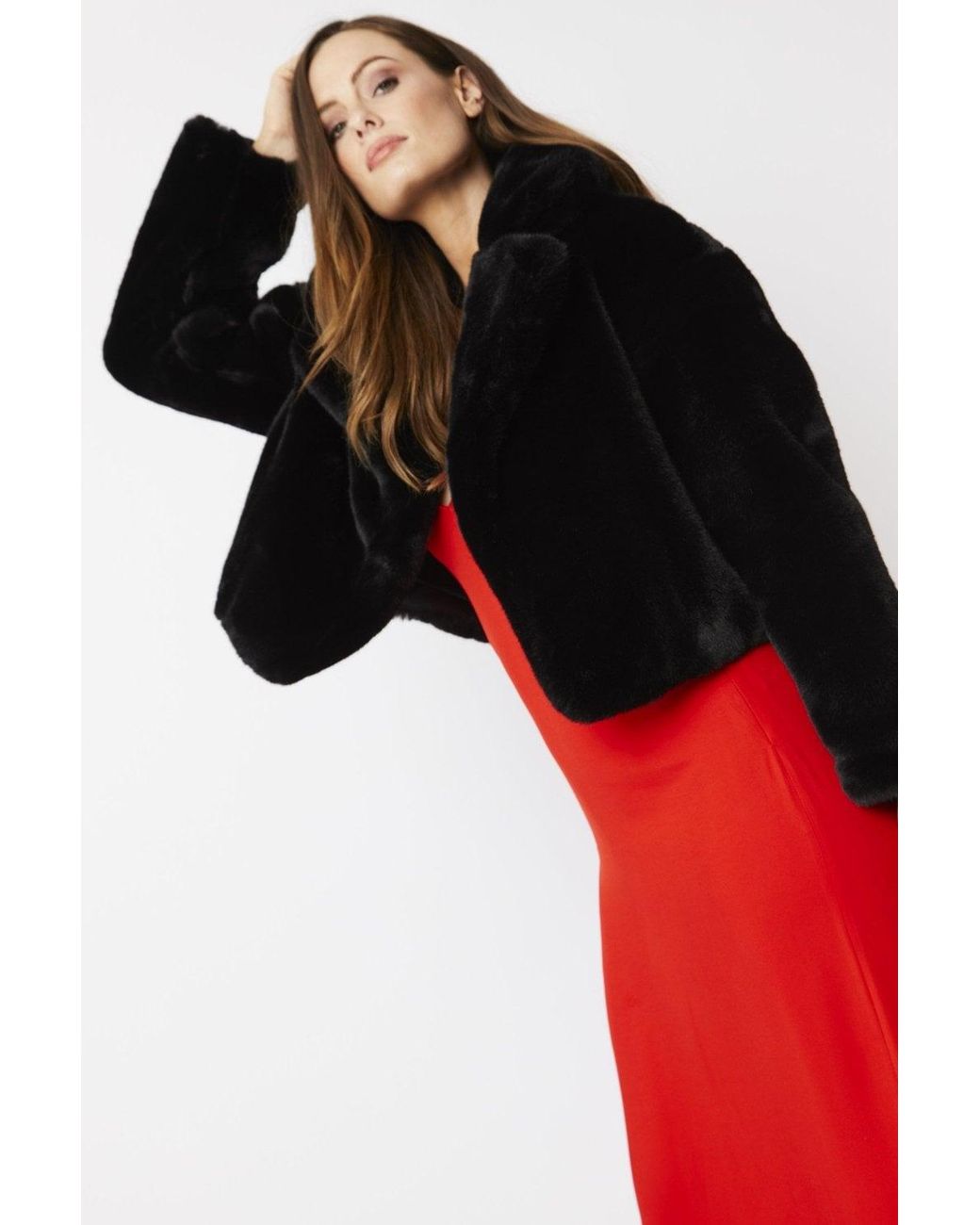 Jayley Red Faux Fur Cropped Coat
