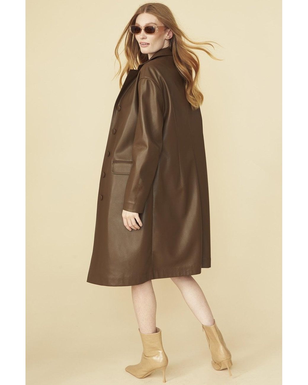 Jayley Yellow Chocolate Eco Leather Trench Coat