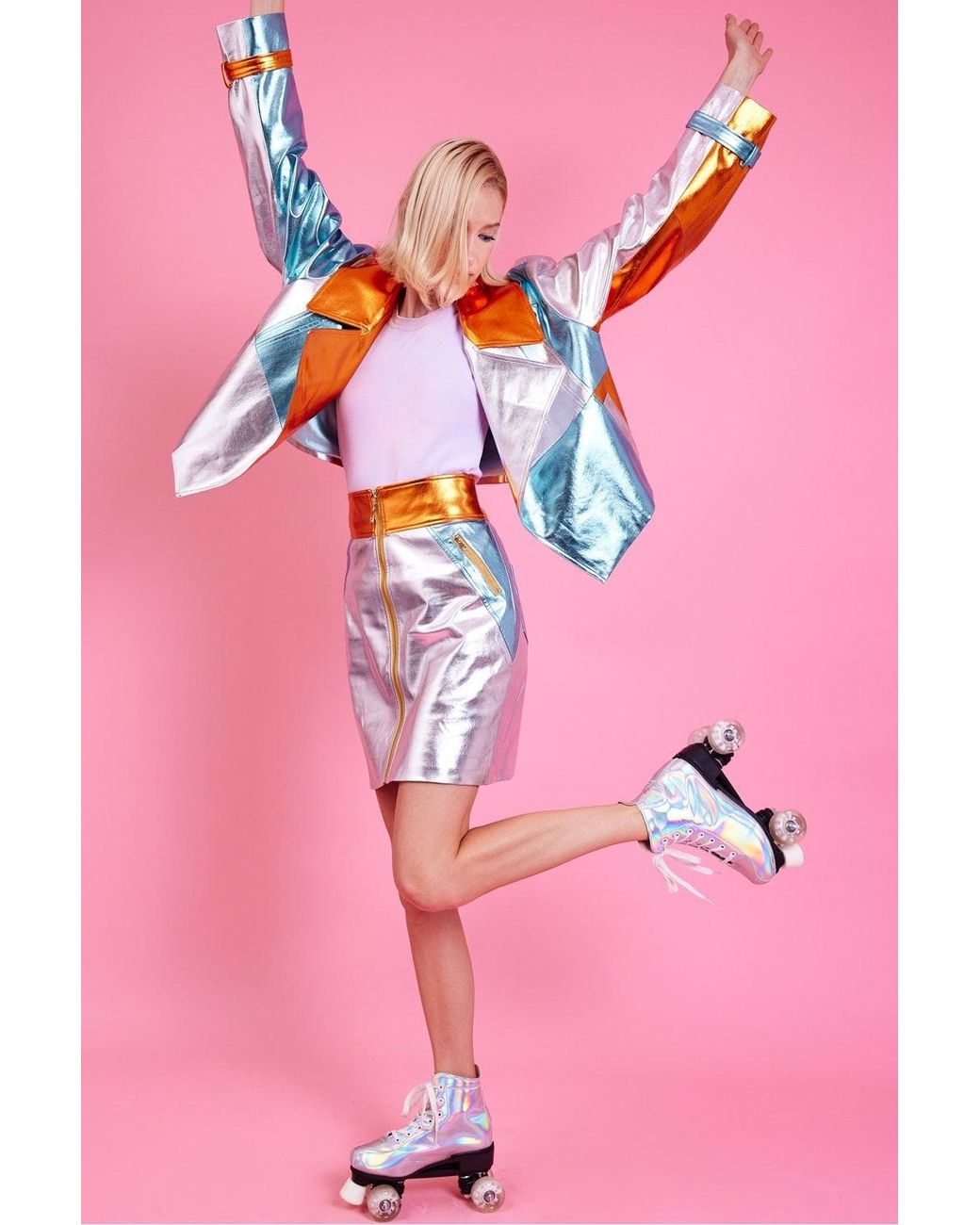 Jayley Pink Faux Leather Mini Skirt